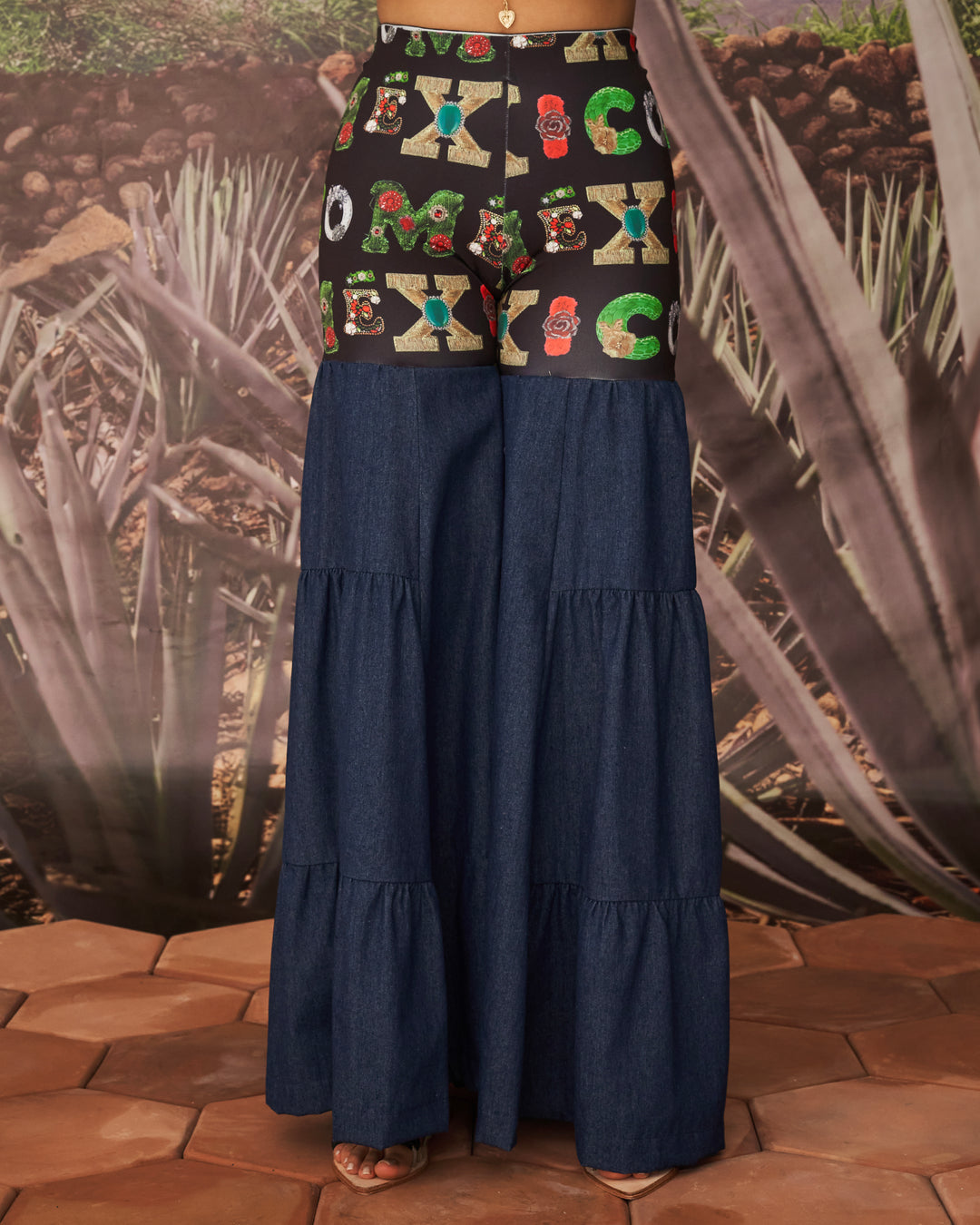 Pantalón México con denim en paneles