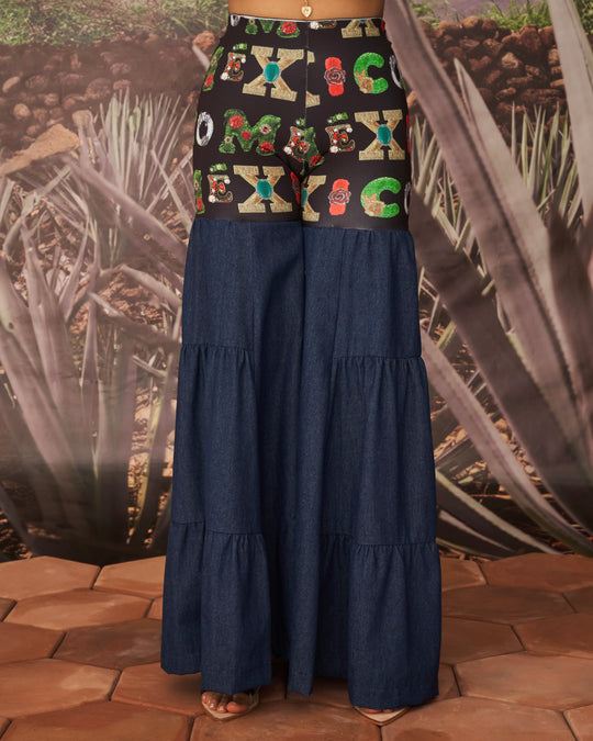 Pantalón México con denim en paneles