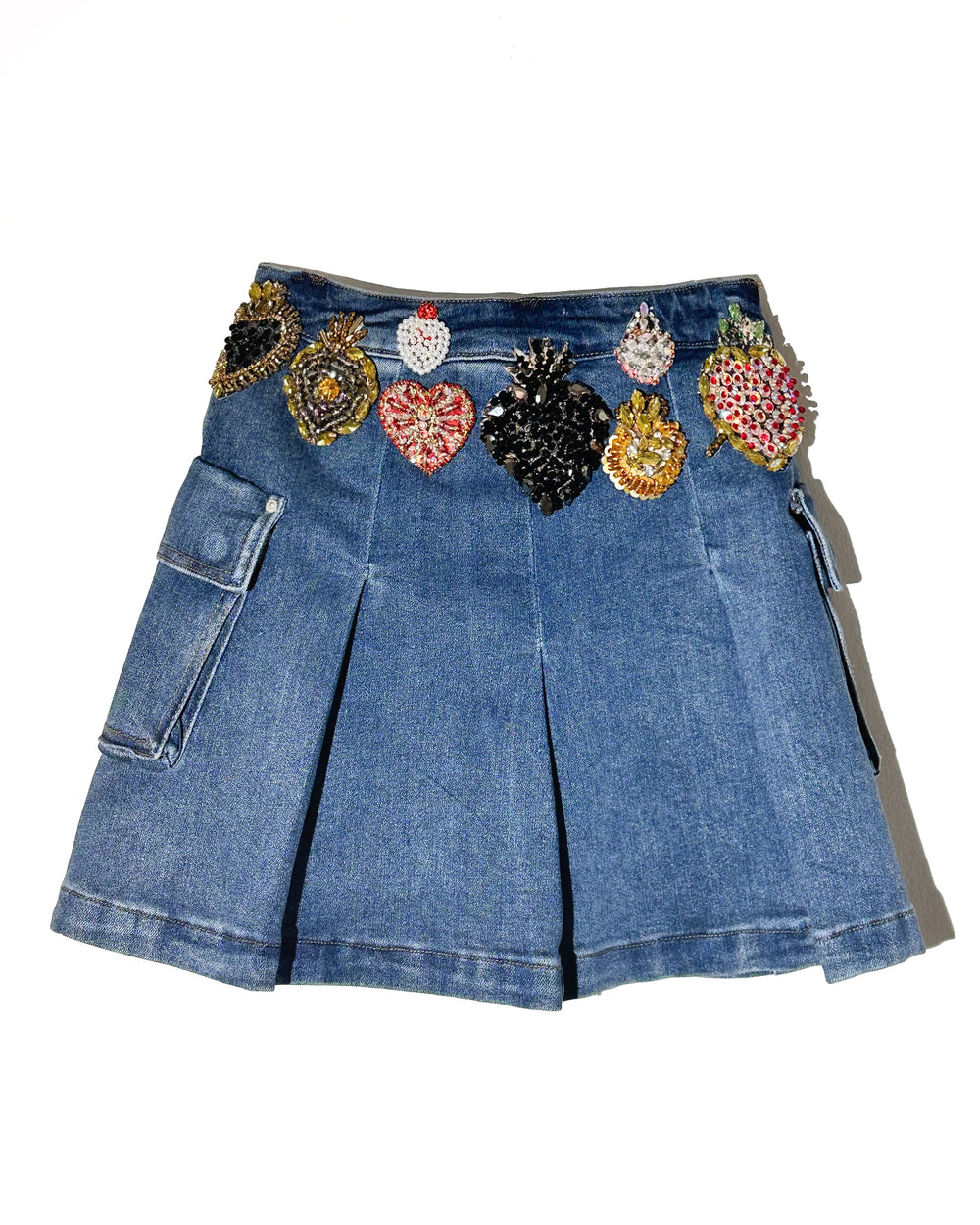 Denim skirt corazones bordados