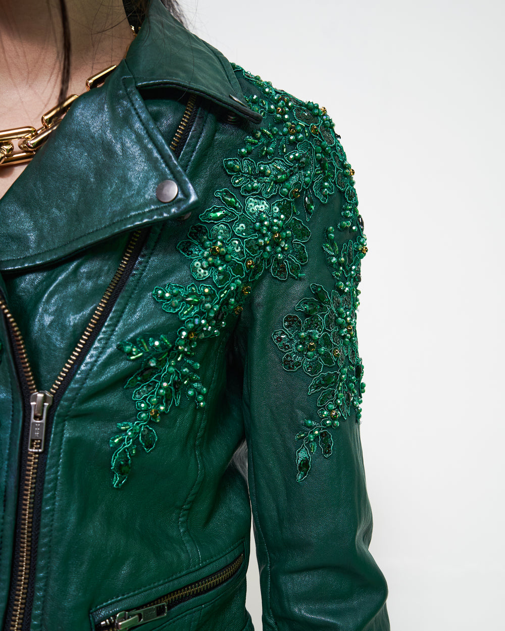 Biker jacket verde con faldon de tul