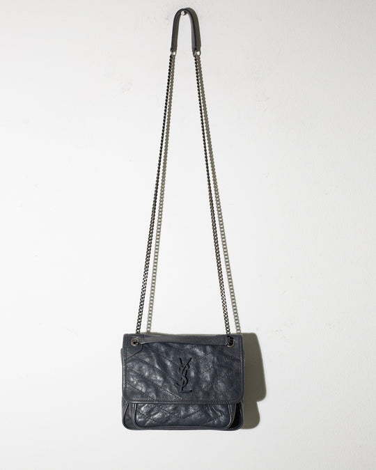 SAINT LAURENT Niky mini quilted crinkled-leather shoulder bag