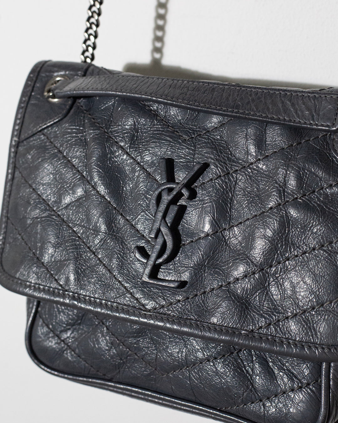 SAINT LAURENT Niky mini quilted crinkled-leather shoulder bag