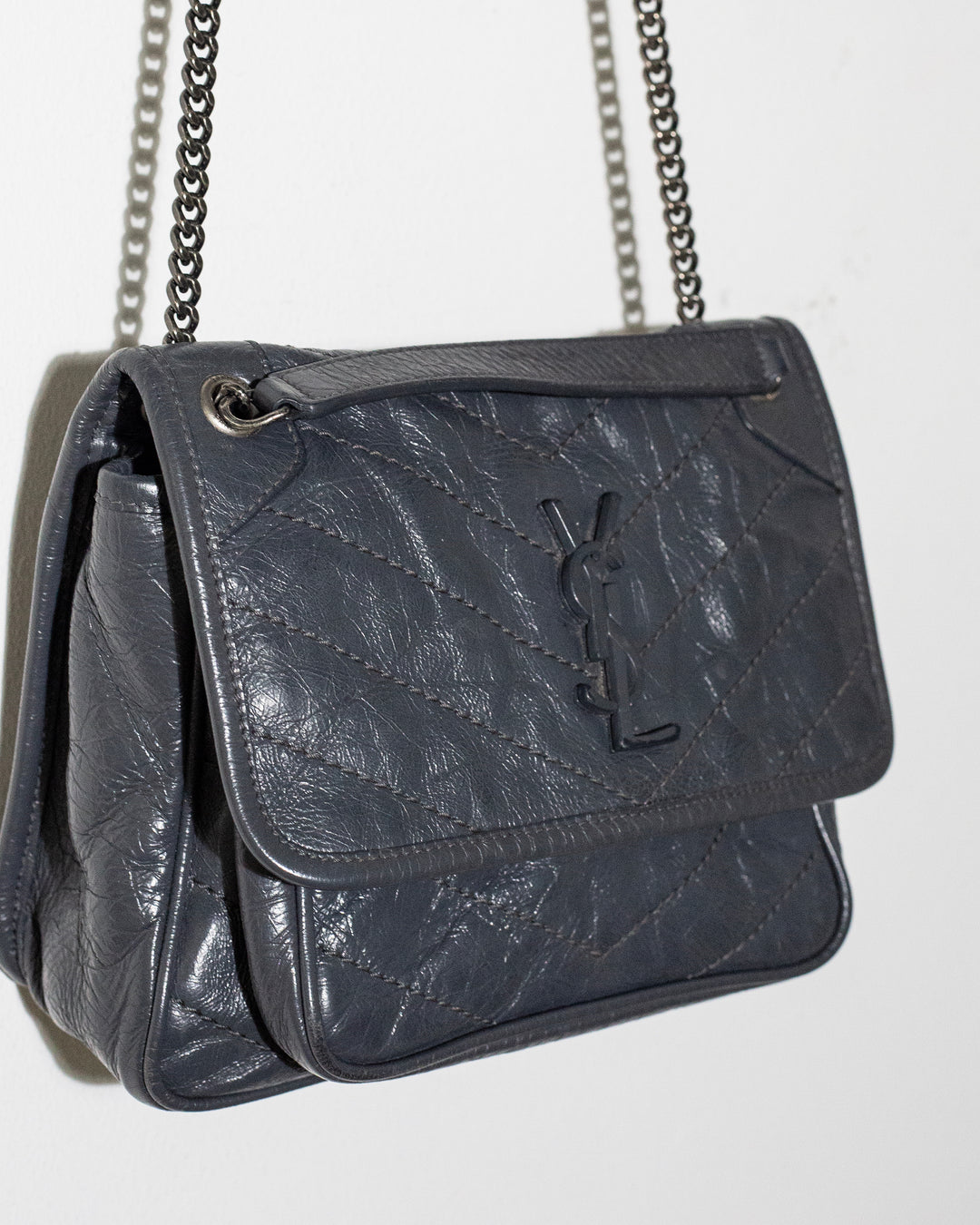 SAINT LAURENT Niky mini quilted crinkled-leather shoulder bag