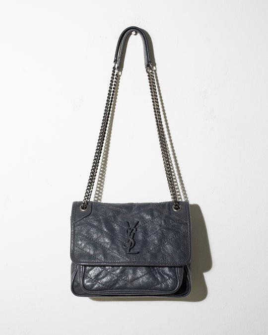 SAINT LAURENT Niky mini quilted crinkled-leather shoulder bag