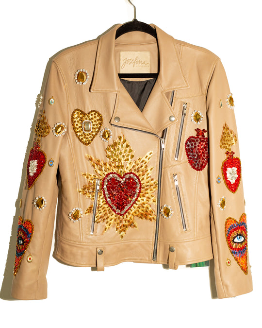 Biker jacket camel sagrados corazones