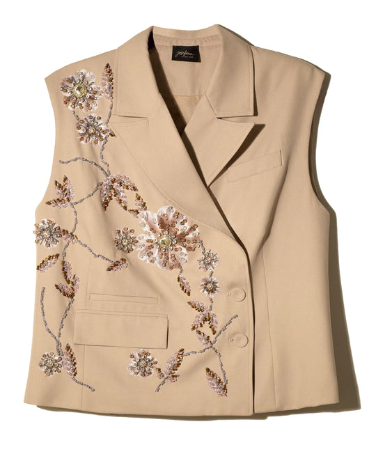 Chaleco khaki con flores bordado