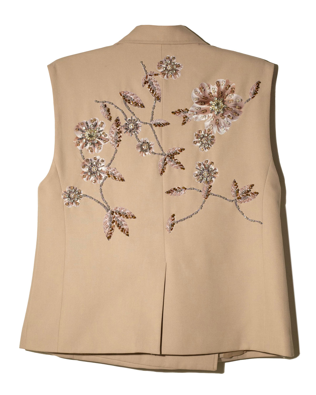 Chaleco khaki con flores bordado