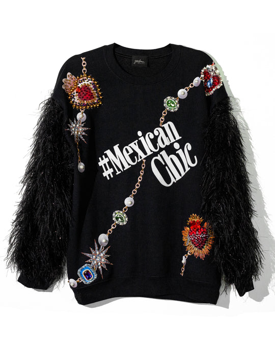 Sweatshirt #MexicanChic jewels con plumas