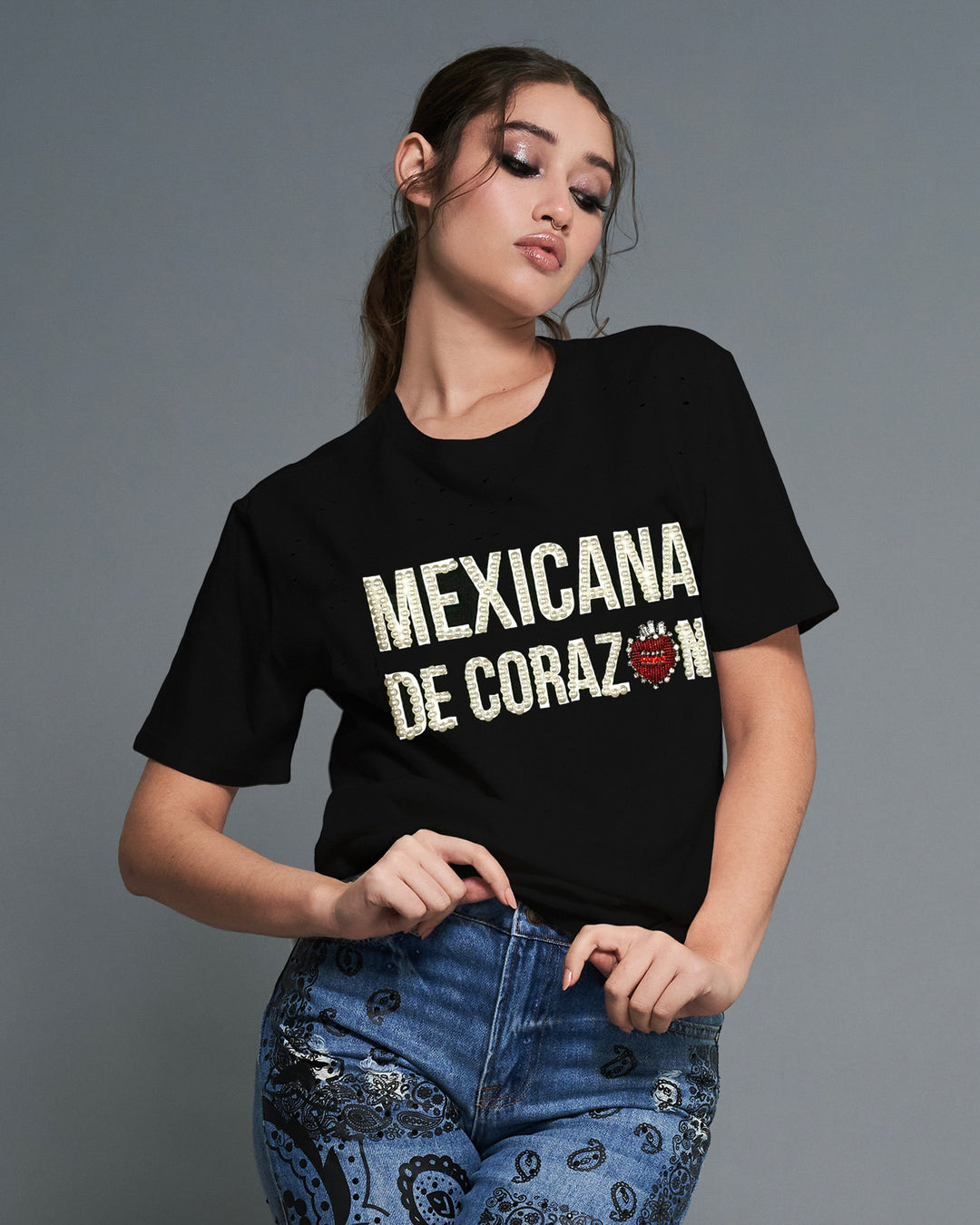 Tee negra Mexicana de Corazón