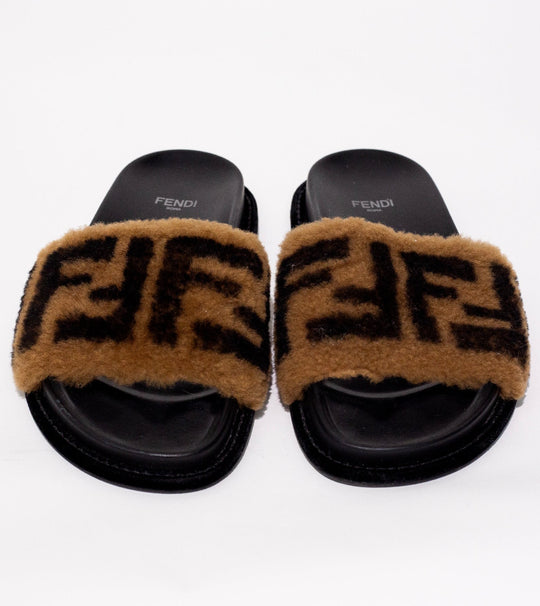 FENDI Brown Ff Motif Band Slides