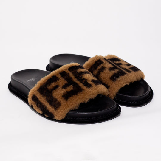 FENDI Brown Ff Motif Band Slides