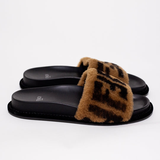 FENDI Brown Ff Motif Band Slides